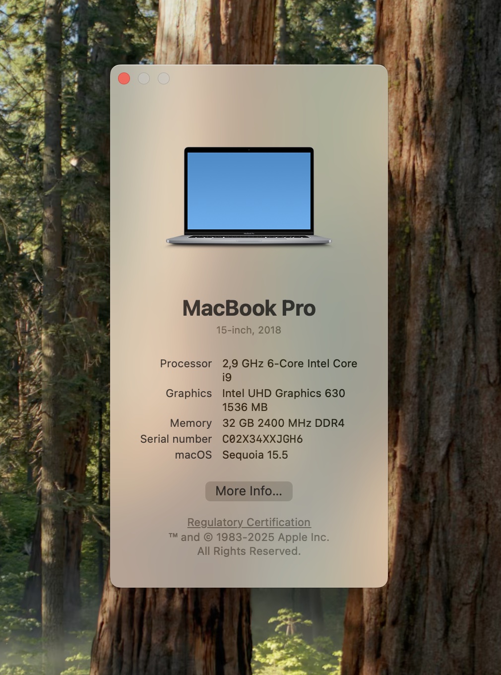 Macbook Pro de 15,4″ con procesador Intel i9 de 6 núcleos a 2.9Ghz